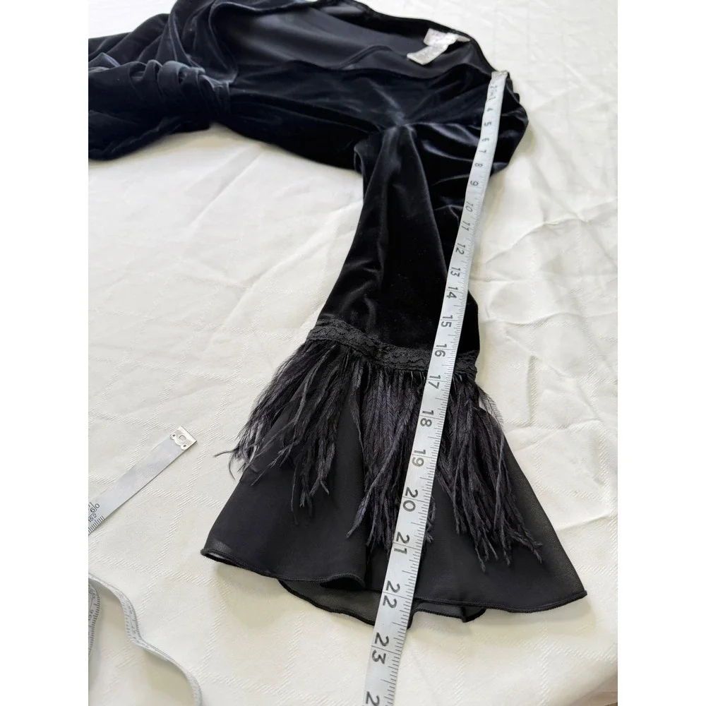 Vintage Jackie‎ Jon Black Velvet Faux Wrap Top Feather Trim Small Whimsigoth 90s